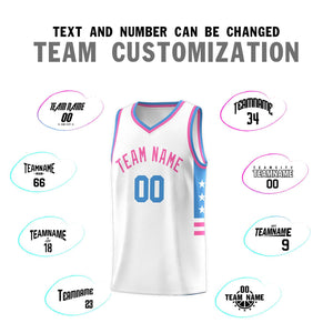 Custom White Powder Blue-Pink Personalized Star Pattern Sports Uniform Basketball Jersey