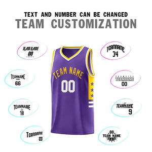 Custom Purple Yellow-White Personalized Star Pattern Sports Uniform Basketball Jersey