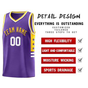 Custom Purple Yellow-White Personalized Star Pattern Sports Uniform Basketball Jersey