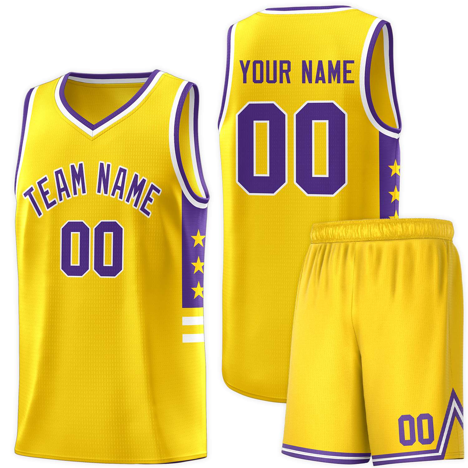 Custom Yellow Purple-White Personalized Star Pattern Sports Uniform Basketball Jersey