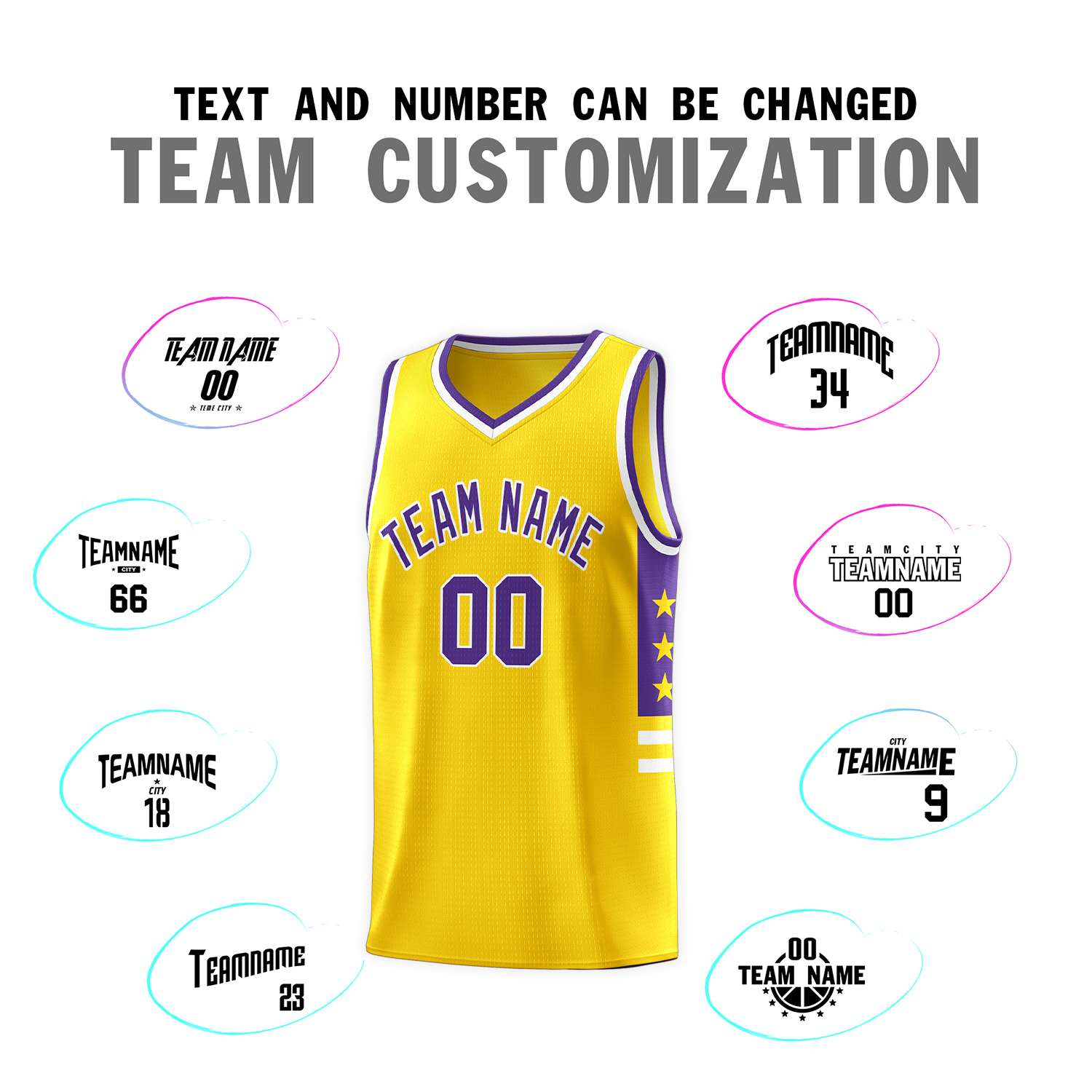 Custom Yellow Purple-White Personalized Star Pattern Sports Uniform Basketball Jersey