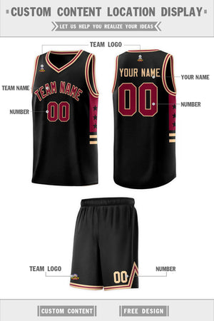 Custom Black Khaki-Crimson Personalized Star Pattern Sports Uniform Basketball Jersey