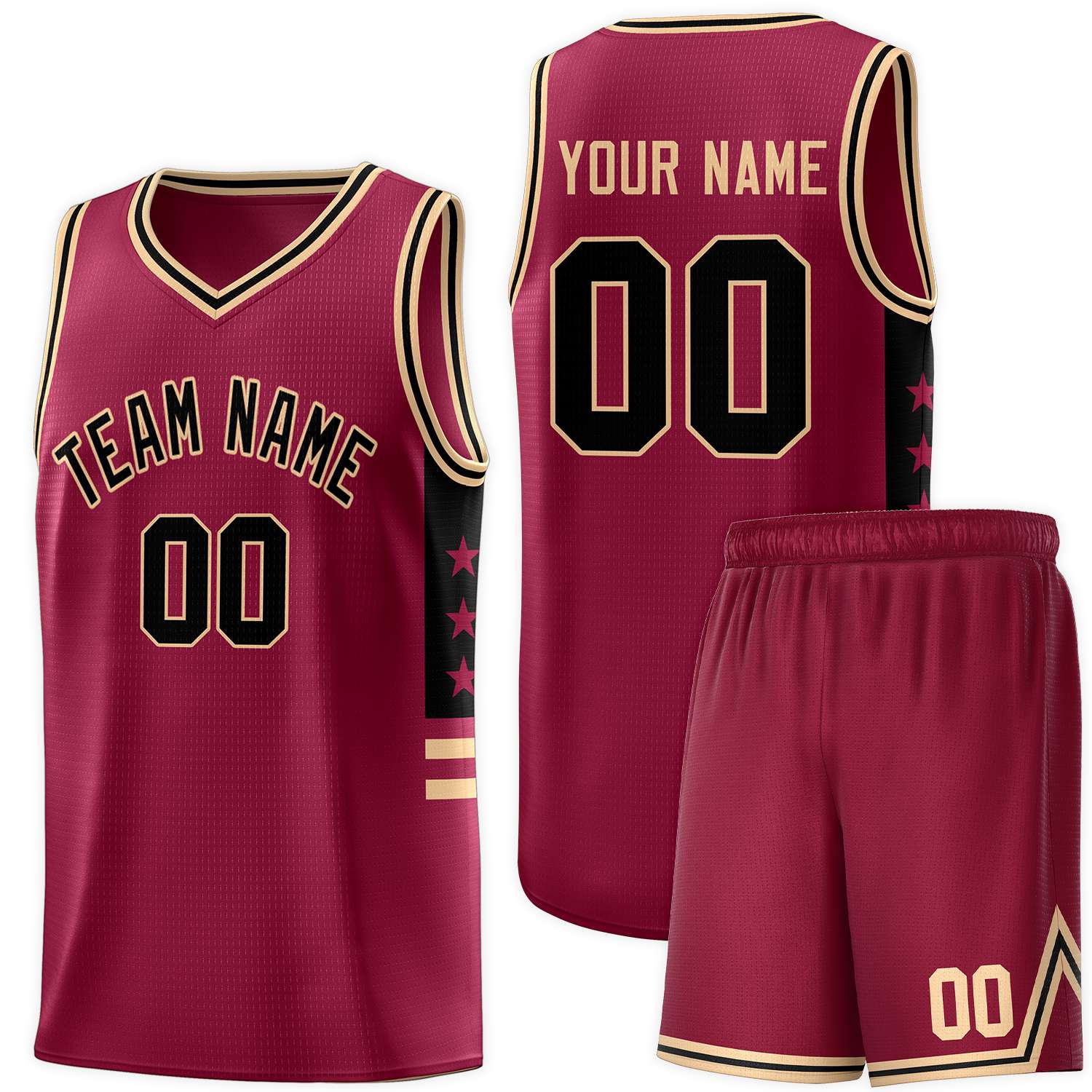 Custom Crimson Khaki-Black Personalized Star Pattern Sports Uniform Basketball Jersey