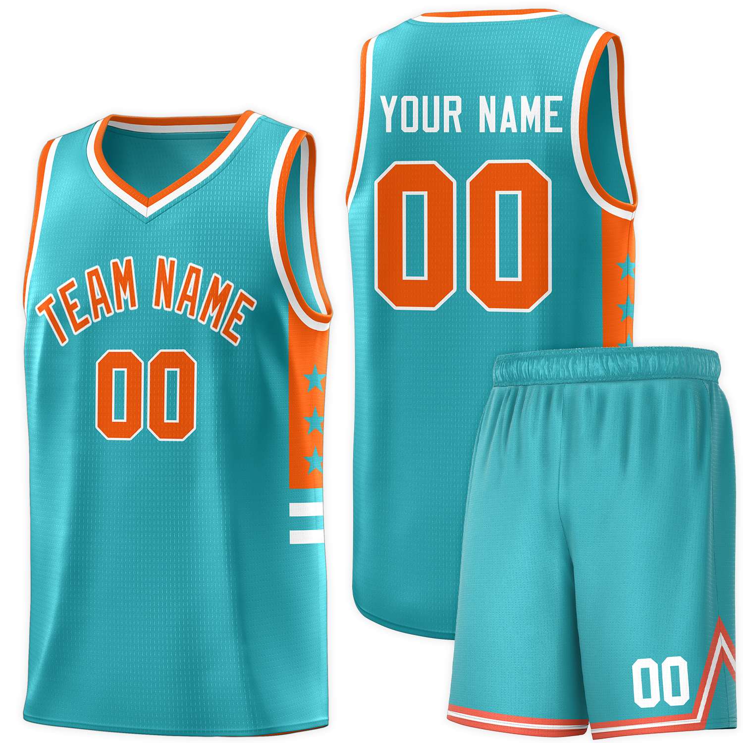 Custom Aqua Orange-White Personalized Star Pattern Sports Uniform Basketball Jersey