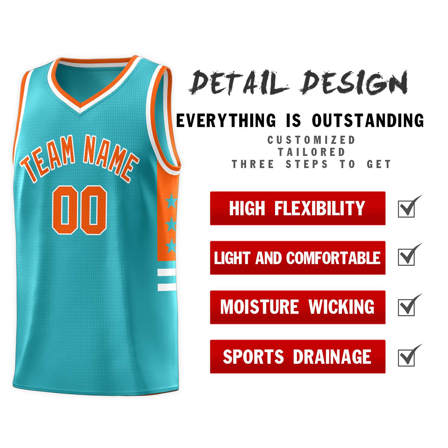 Custom Aqua Orange-White Personalized Star Pattern Sports Uniform Basketball Jersey