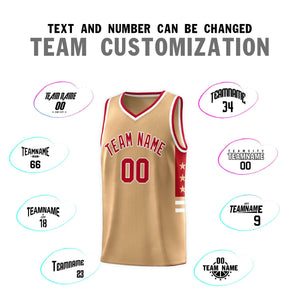 Custom Old Gold Red-White Personalized Star Pattern Sports Uniform Basketball Jersey