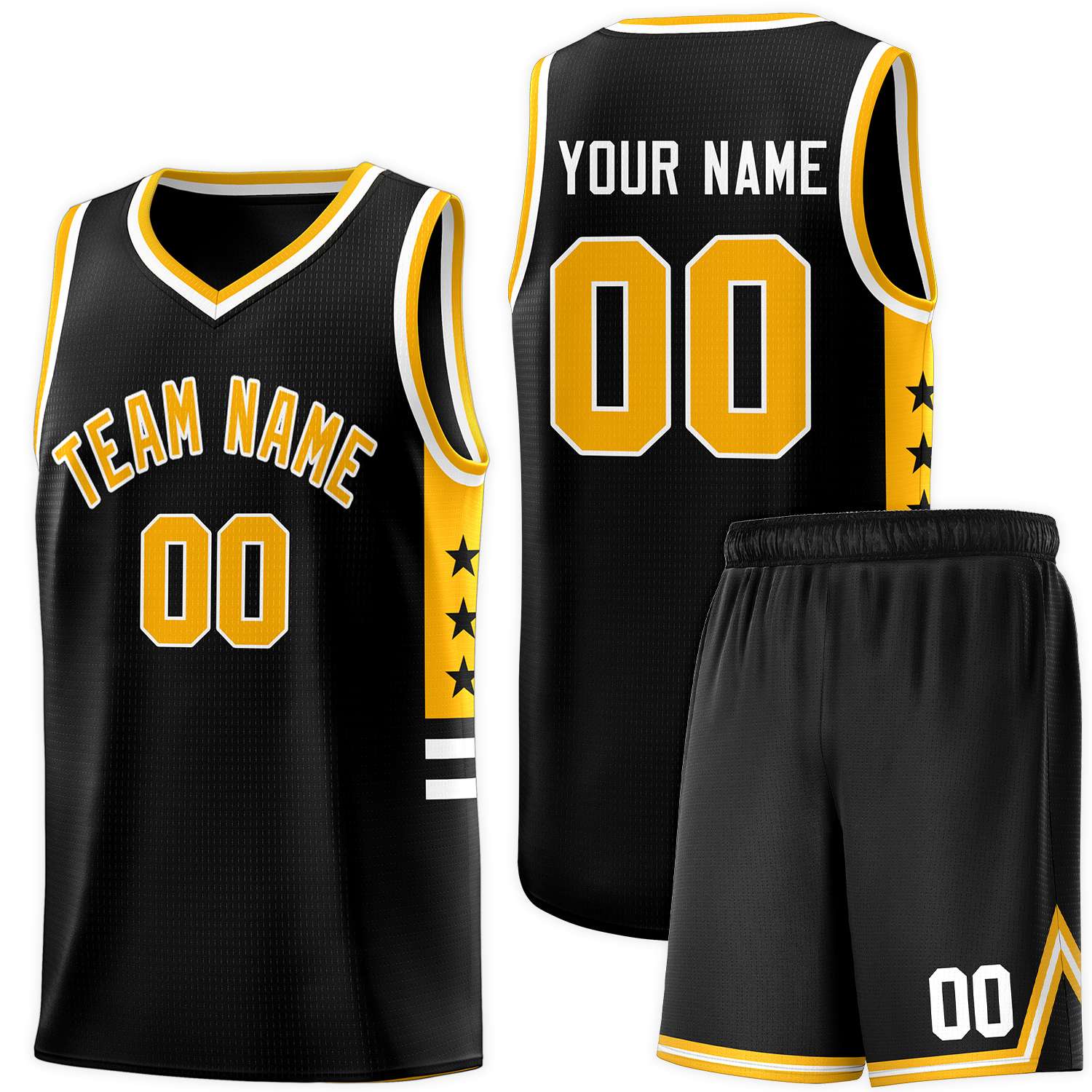 Custom Black Yellow-White Personalized Star Pattern Sports Uniform Basketball Jersey