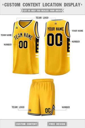 Custom Yellow Black-White Personalized Star Pattern Sports Uniform Basketball Jersey