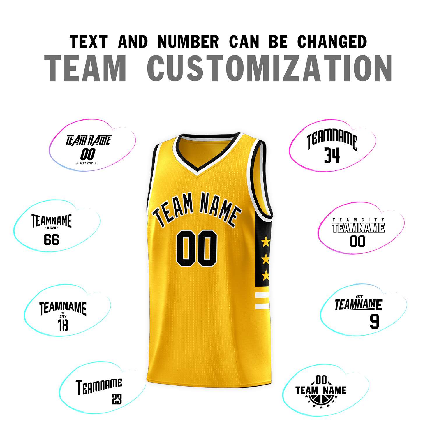 Custom Yellow Black-White Personalized Star Pattern Sports Uniform Basketball Jersey