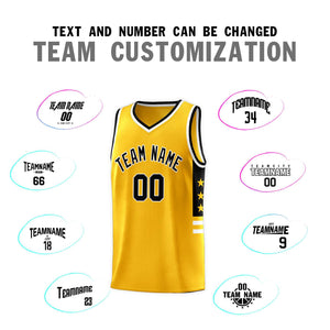 Custom Yellow Black-White Personalized Star Pattern Sports Uniform Basketball Jersey