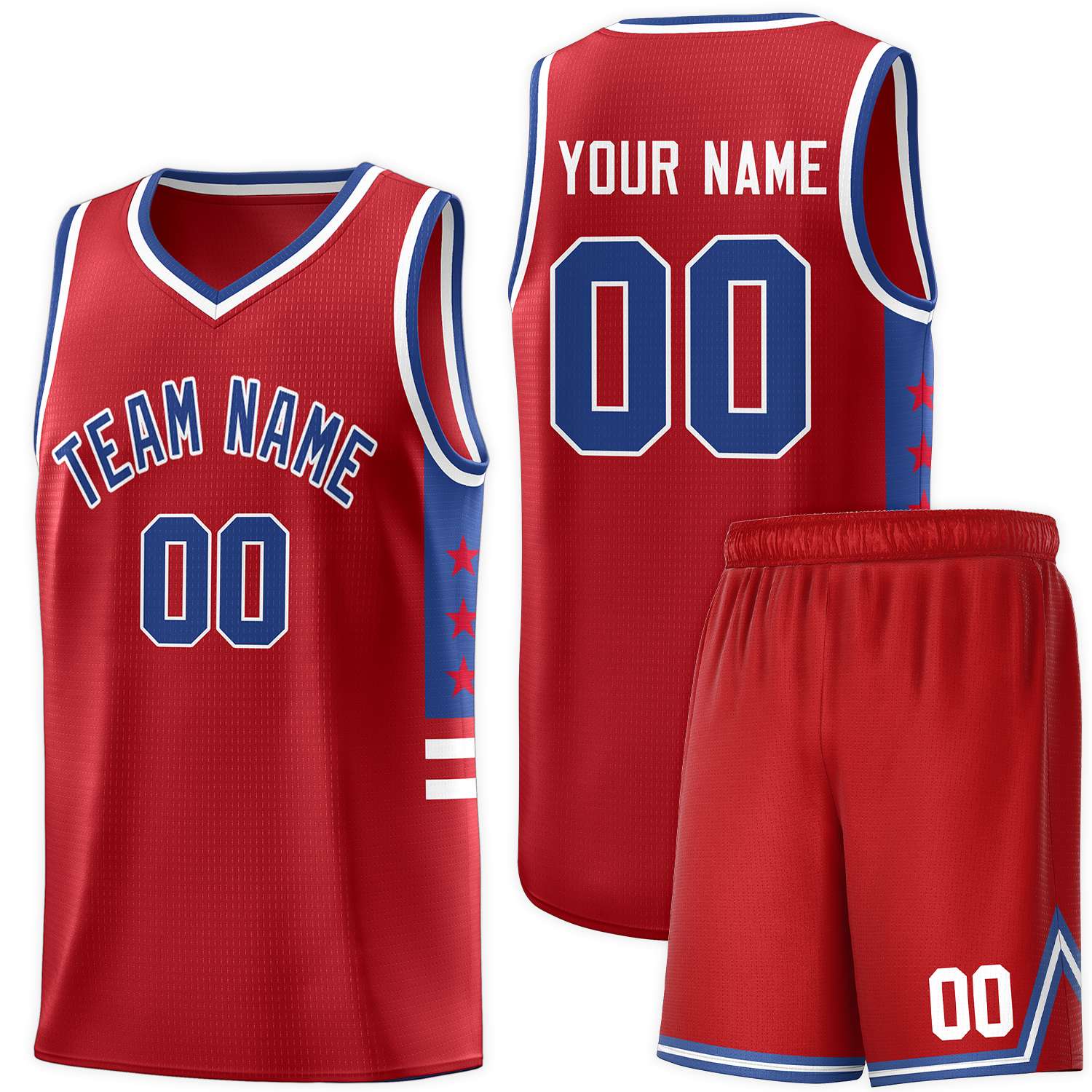 Custom Red Royal-White Personalized Star Pattern Sports Uniform Basketball Jersey