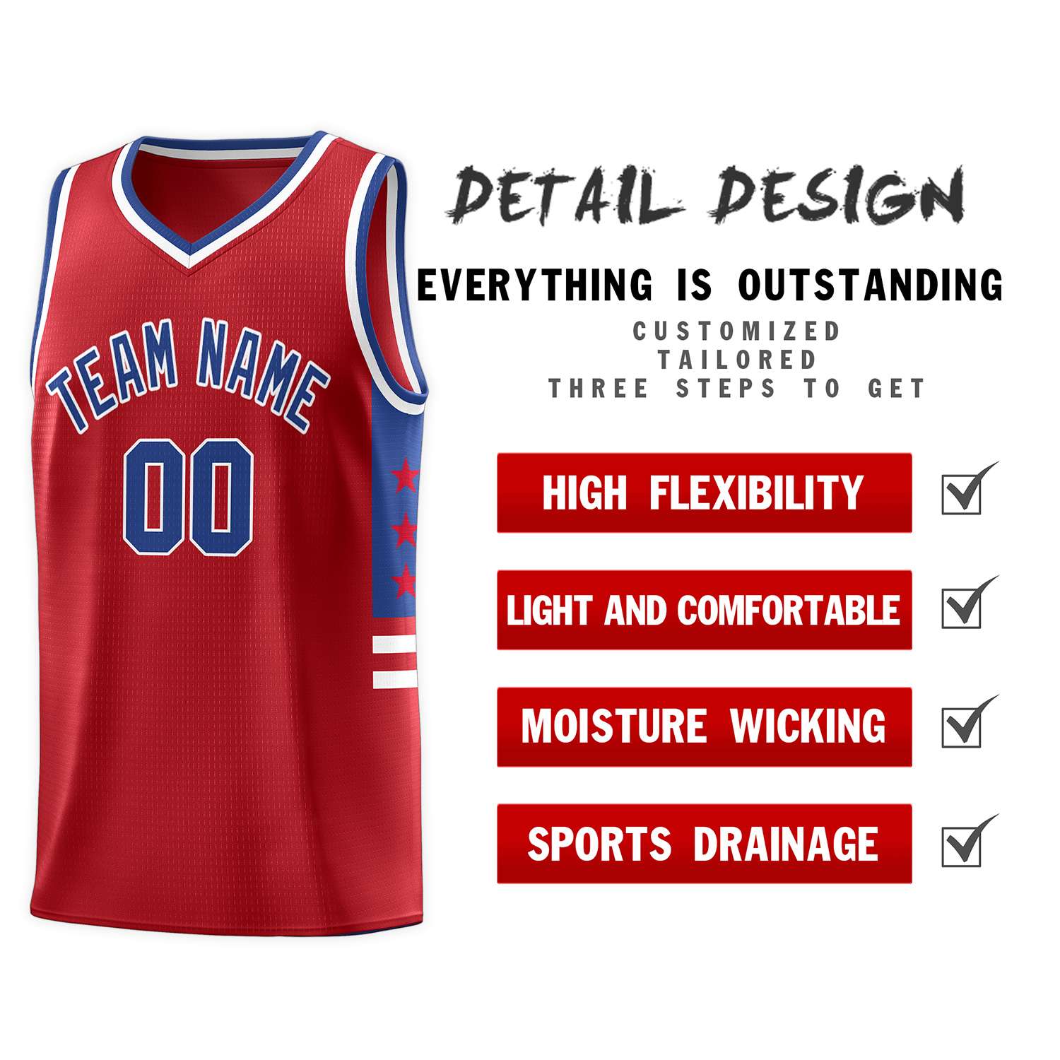 Custom Red Royal-White Personalized Star Pattern Sports Uniform Basketball Jersey