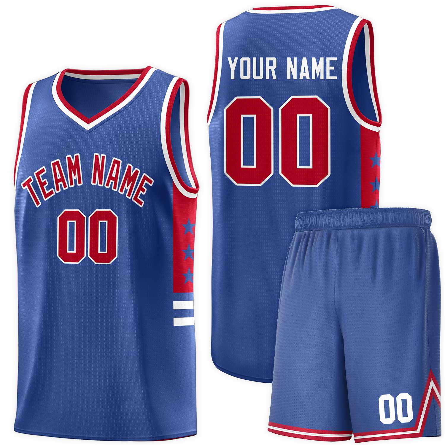 Custom Royal Red-White Personalized Star Pattern Sports Uniform Basketball Jersey