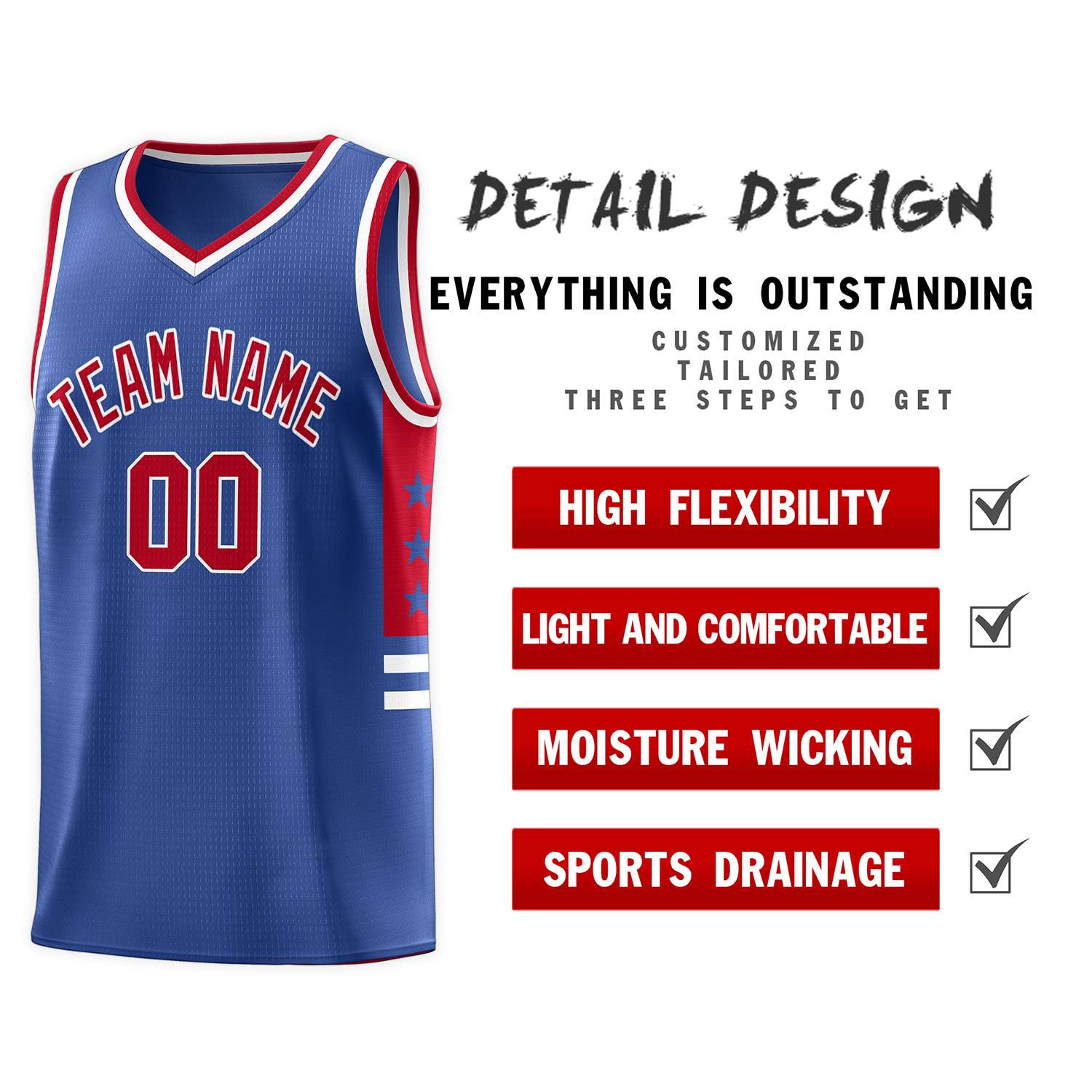 Custom Royal Red-White Personalized Star Pattern Sports Uniform Basketball Jersey