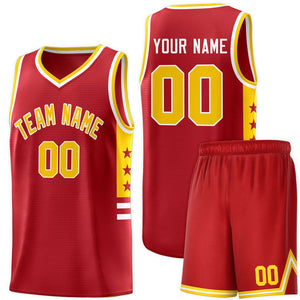 Custom Red Yellow-White Personalized Star Pattern Sports Uniform Basketball Jersey