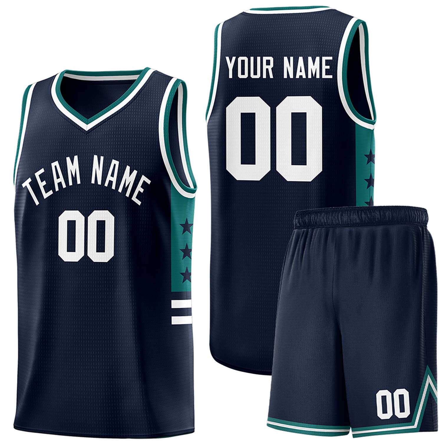 Custom Navy Aqua-White Personalized Star Pattern Sports Uniform Basketball Jersey