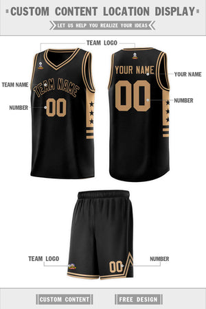 Custom Black Old Gold Personalized Star Pattern Sports Uniform Basketball Jersey