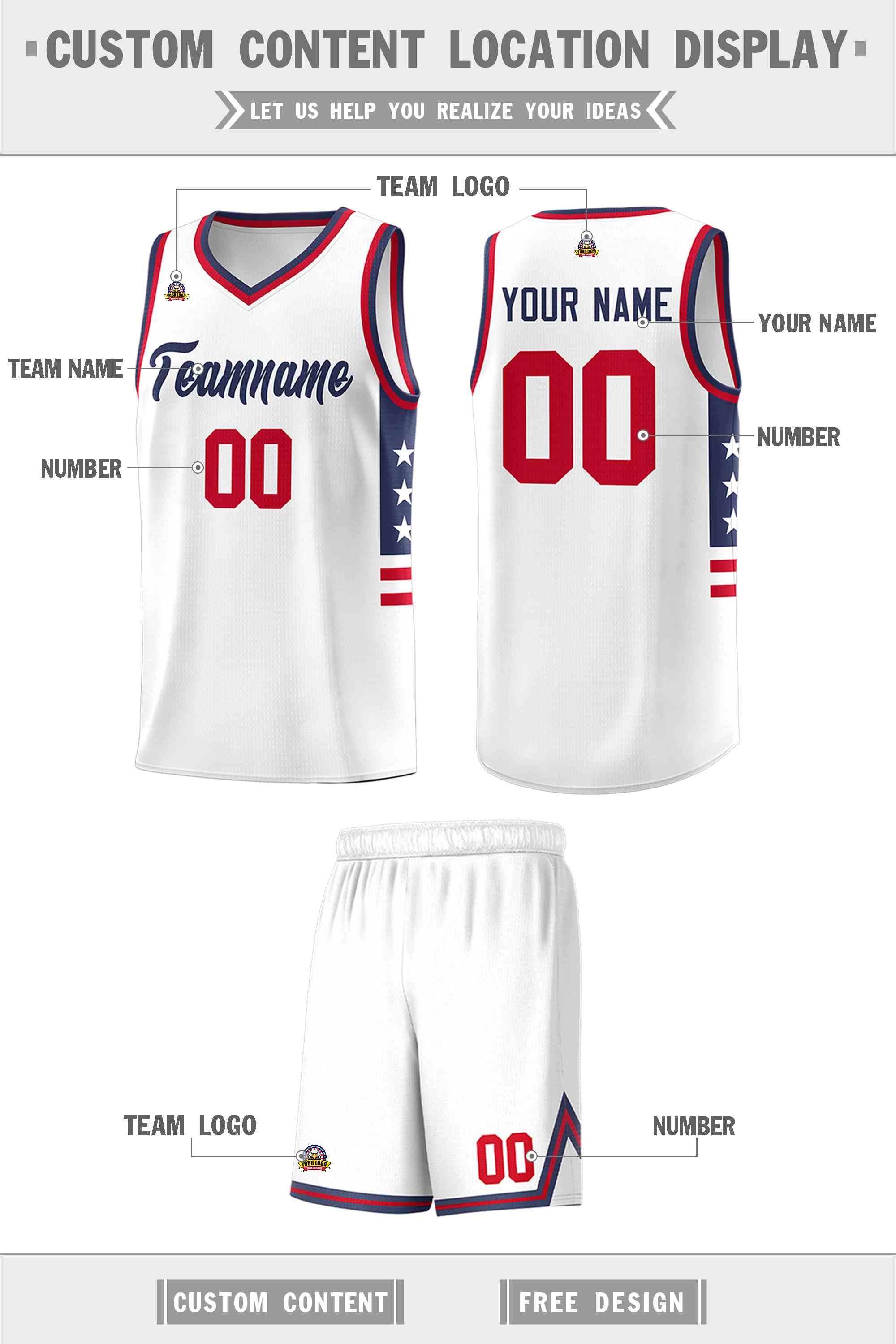 Custom White Navy-Red Personalized Star Pattern Sports Uniform Basketball Jersey