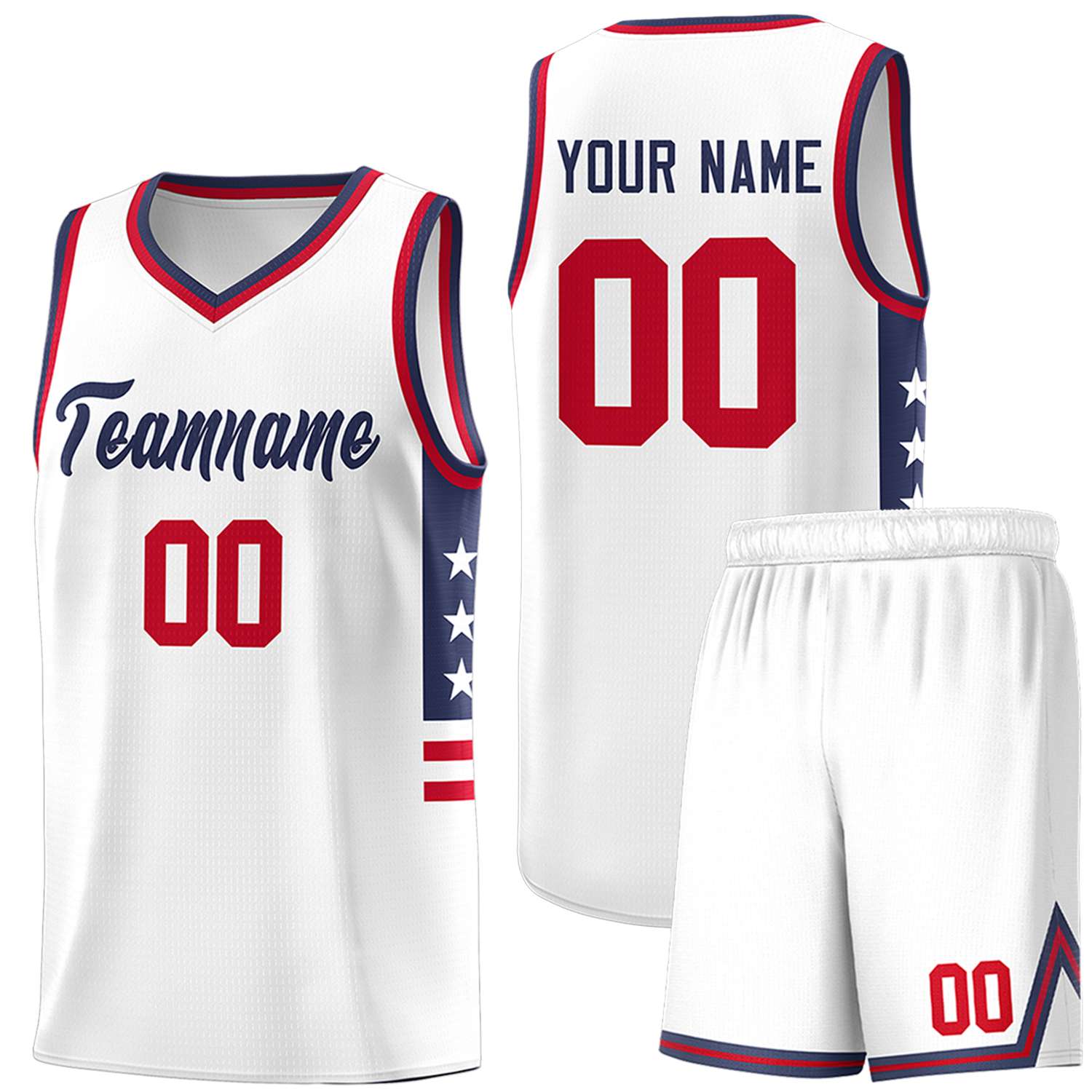 Custom White Navy-Red Personalized Star Pattern Sports Uniform Basketball Jersey