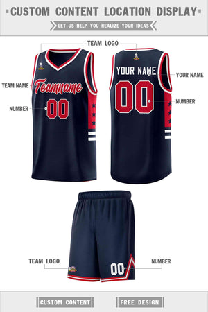 Custom Navy Red-White Personalized Star Pattern Sports Uniform Basketball Jersey