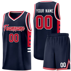 Custom Navy Red-White Personalized Star Pattern Sports Uniform Basketball Jersey