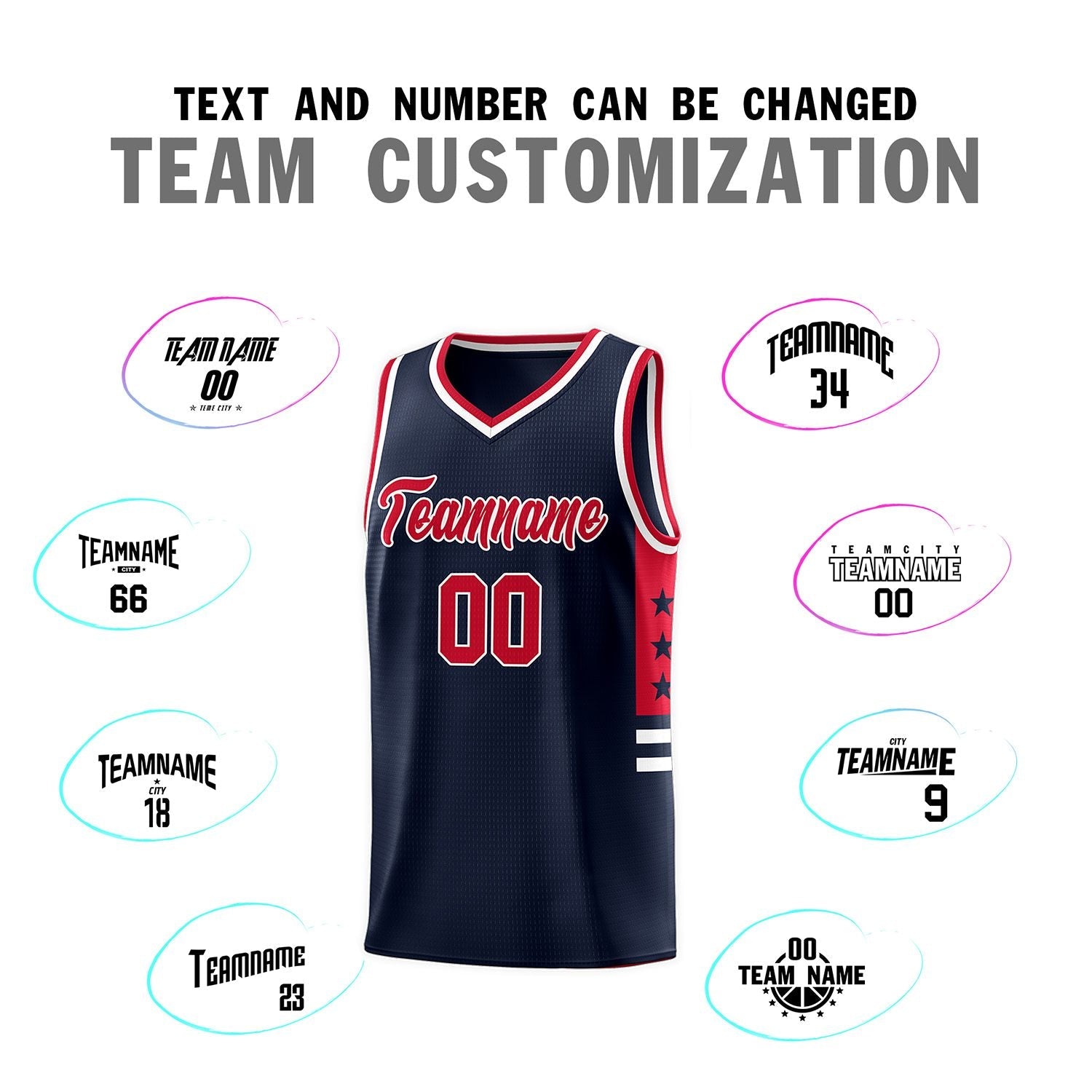 Custom Navy Red-White Personalized Star Pattern Sports Uniform Basketball Jersey