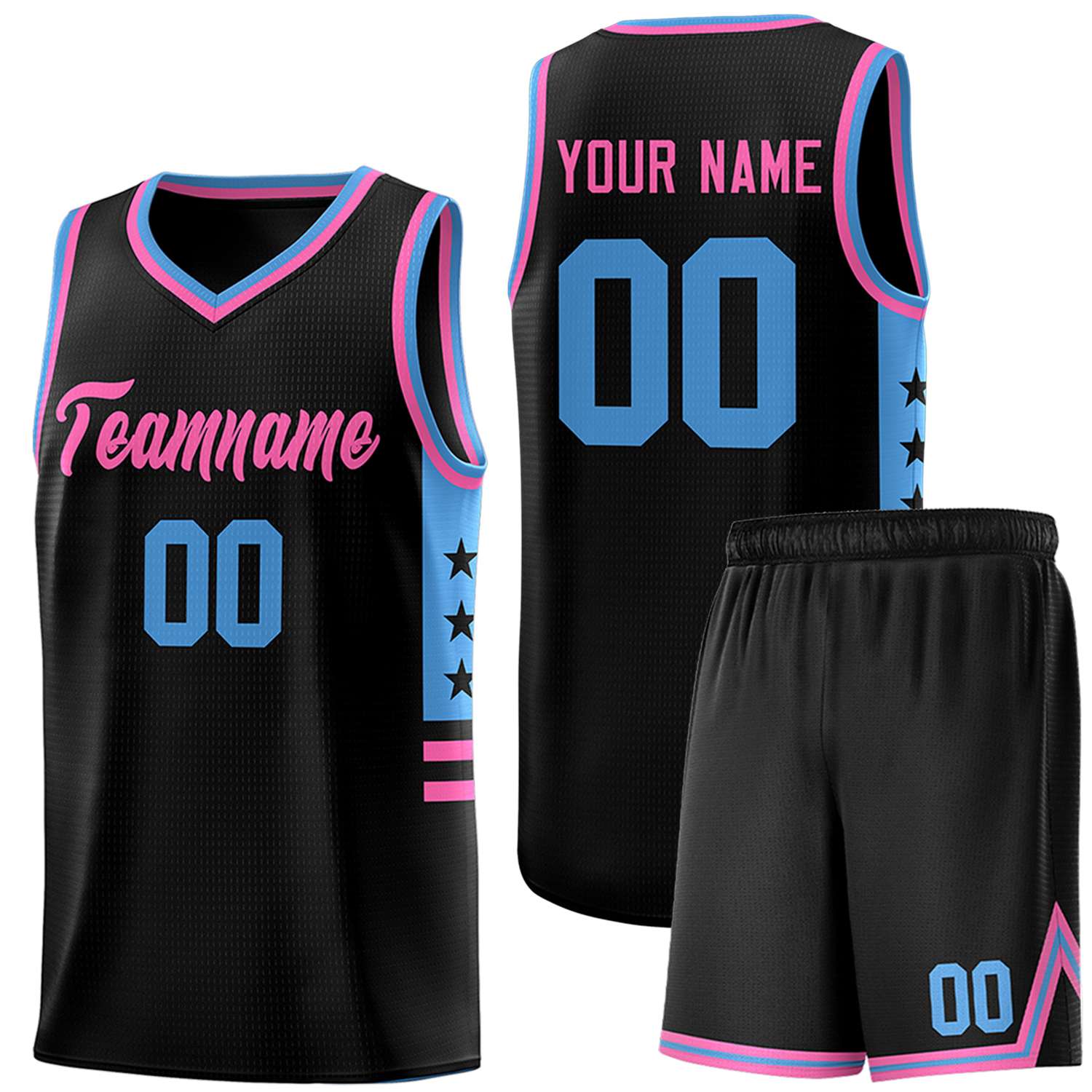 Custom Black Powder Blue-Pink Personalized Star Pattern Sports Uniform Basketball Jersey