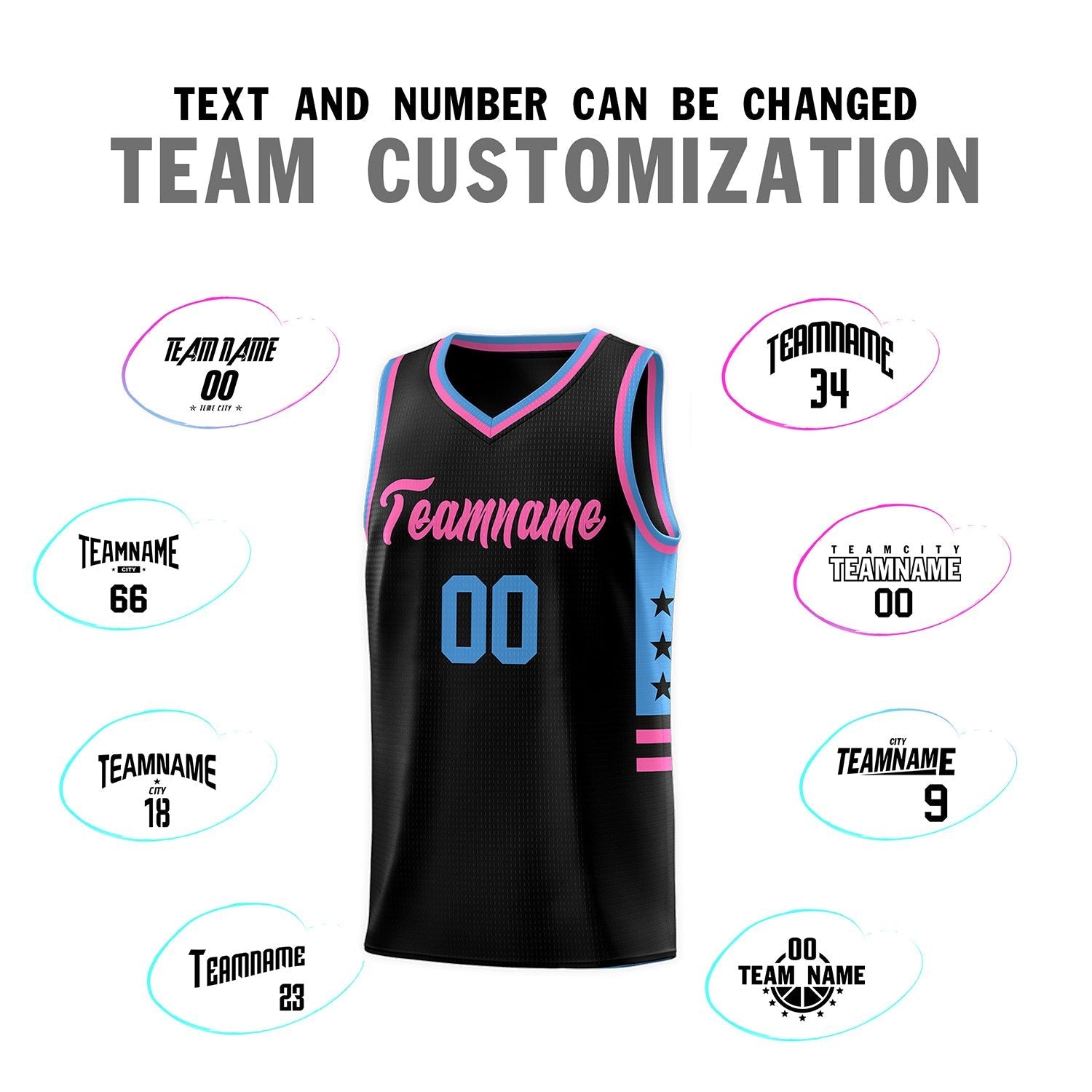 Custom Black Powder Blue-Pink Personalized Star Pattern Sports Uniform Basketball Jersey