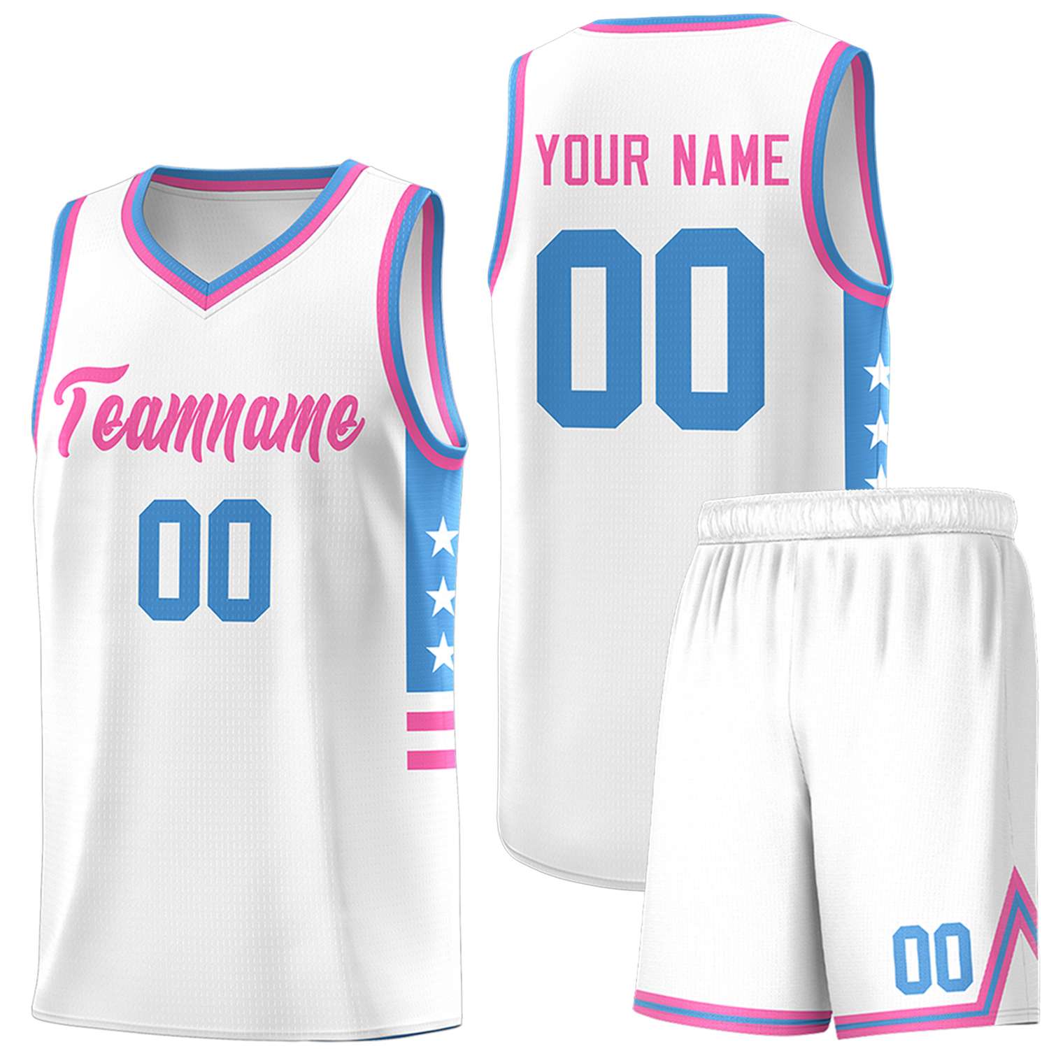 Custom White Powder Blue-Pink Personalized Star Pattern Sports Uniform Basketball Jersey