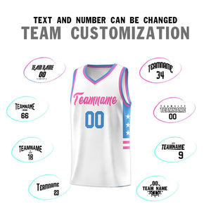 Custom White Powder Blue-Pink Personalized Star Pattern Sports Uniform Basketball Jersey