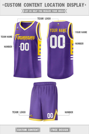 Custom Purple Yellow-White Personalized Star Pattern Sports Uniform Basketball Jersey