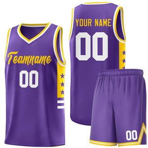 Custom Purple Yellow-White Personalized Star Pattern Sports Uniform Basketball Jersey