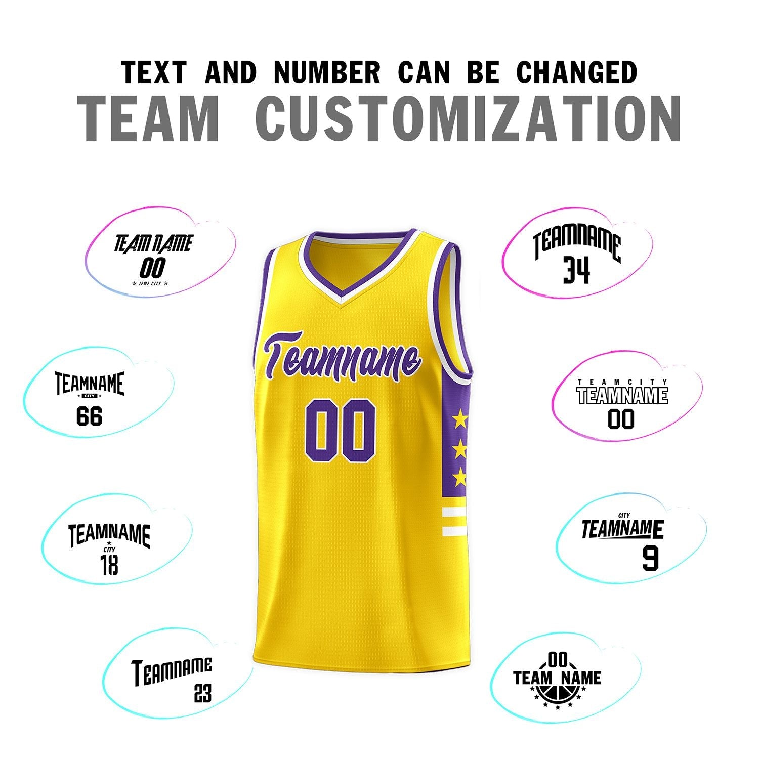 Custom Yellow Purple-White Personalized Star Pattern Sports Uniform Basketball Jersey