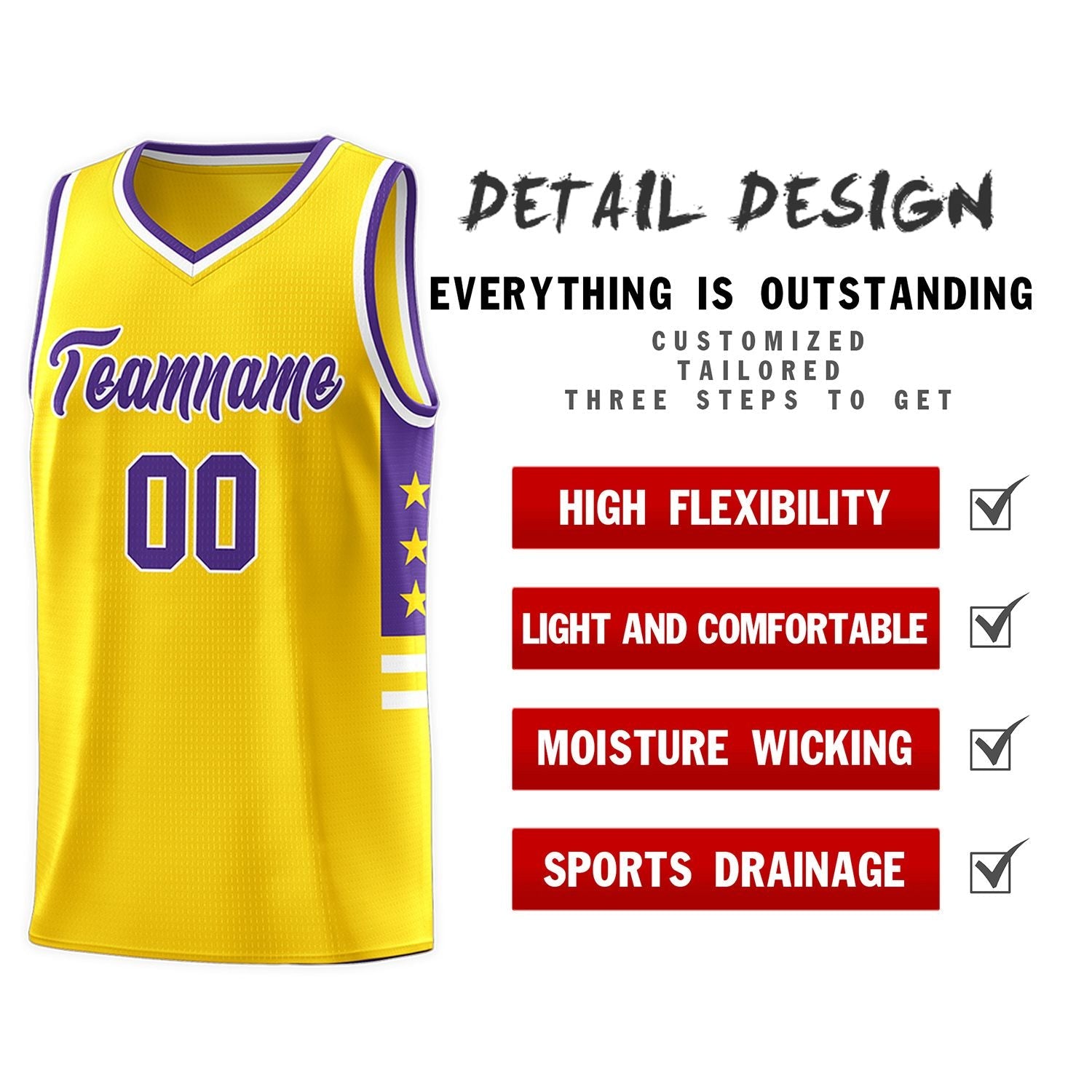 Custom Yellow Purple-White Personalized Star Pattern Sports Uniform Basketball Jersey