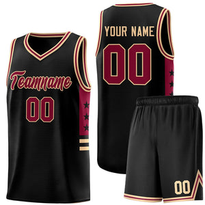 Custom Black Khaki-Crimson Personalized Star Pattern Sports Uniform Basketball Jersey