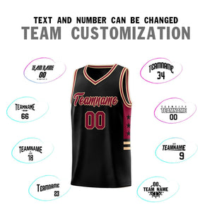 Custom Black Khaki-Crimson Personalized Star Pattern Sports Uniform Basketball Jersey