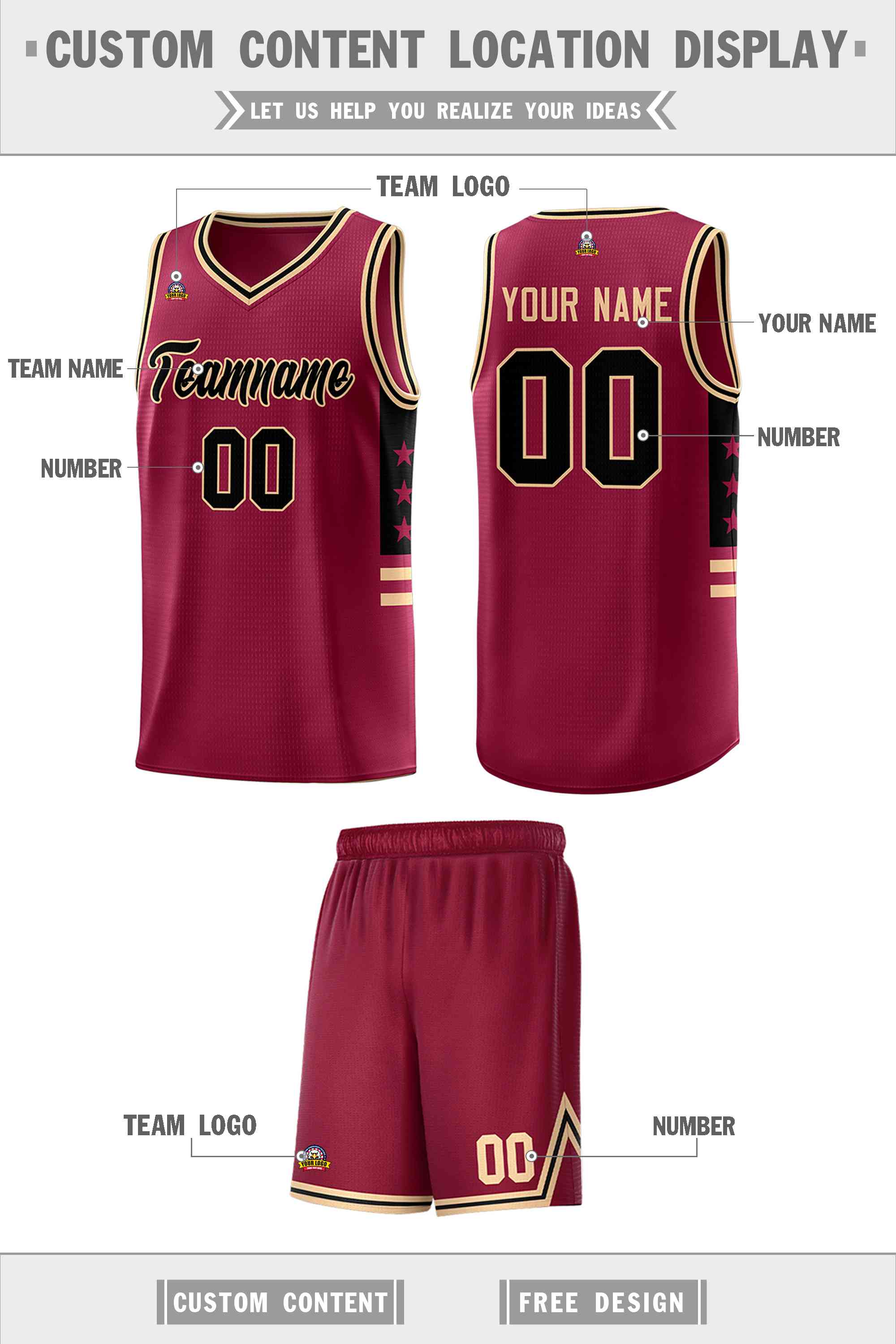 Custom Crimson Khaki-Black Personalized Star Pattern Sports Uniform Basketball Jersey