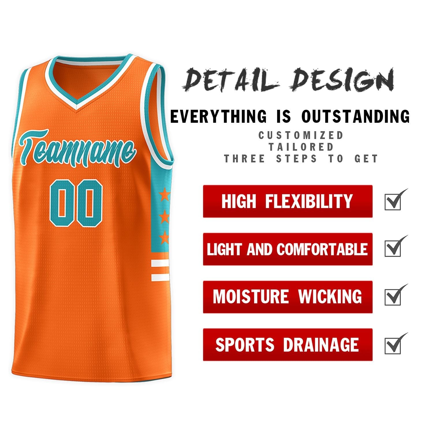 Custom Orange Aqua-White Personalized Star Pattern Sports Uniform Basketball Jersey