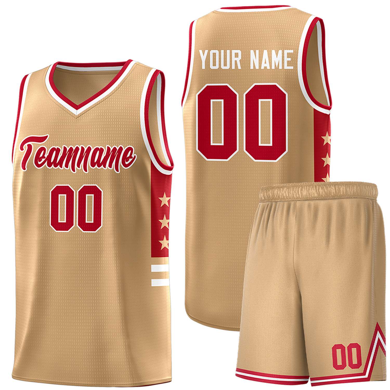 Custom Old Gold Red-White Personalized Star Pattern Sports Uniform Basketball Jersey