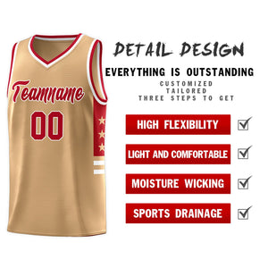 Custom Old Gold Red-White Personalized Star Pattern Sports Uniform Basketball Jersey