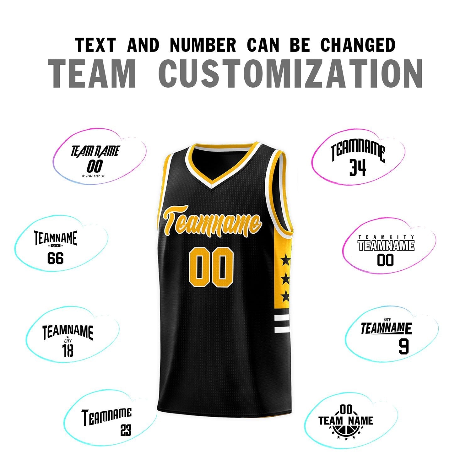 Custom Black Yellow-White Personalized Star Pattern Sports Uniform Basketball Jersey