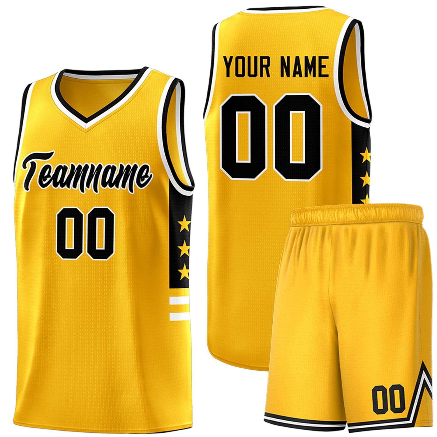 Custom Yellow Black-White Personalized Star Pattern Sports Uniform Basketball Jersey