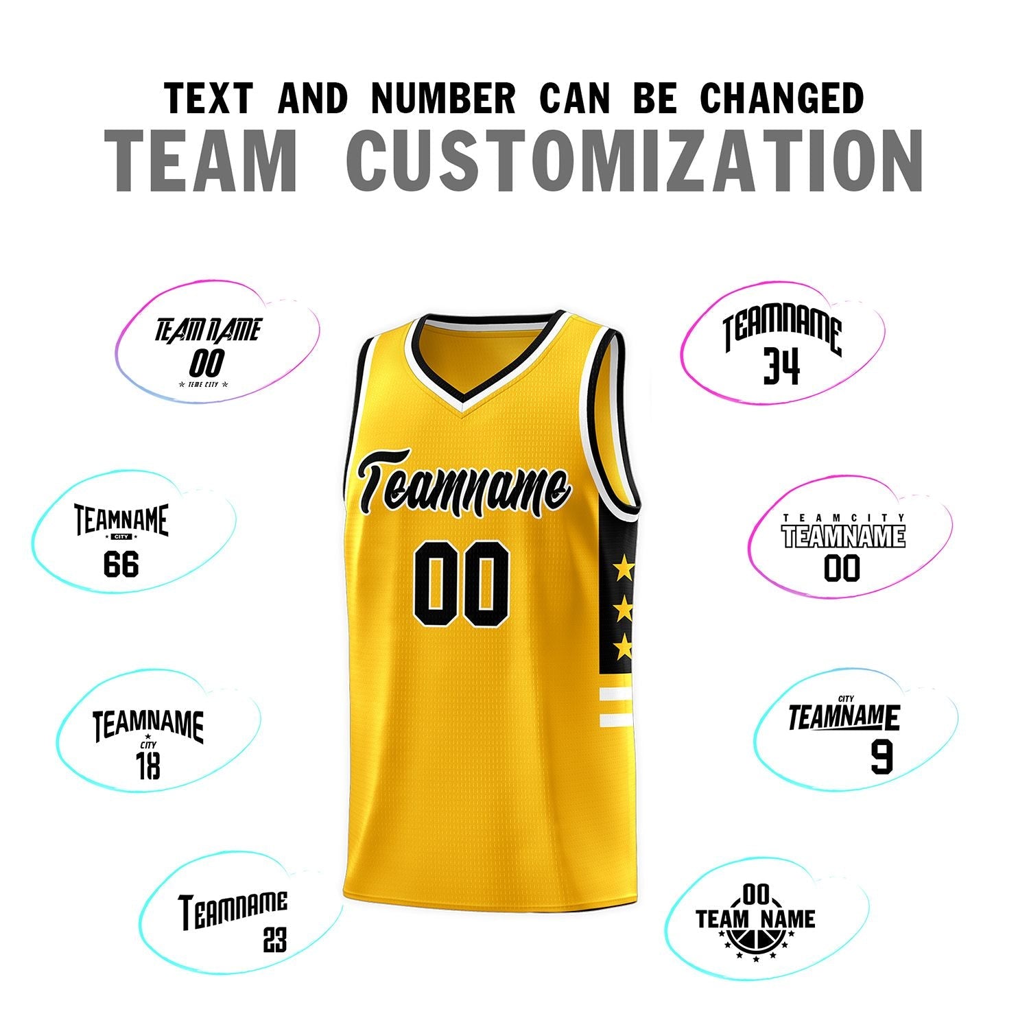 Custom Yellow Black-White Personalized Star Pattern Sports Uniform Basketball Jersey