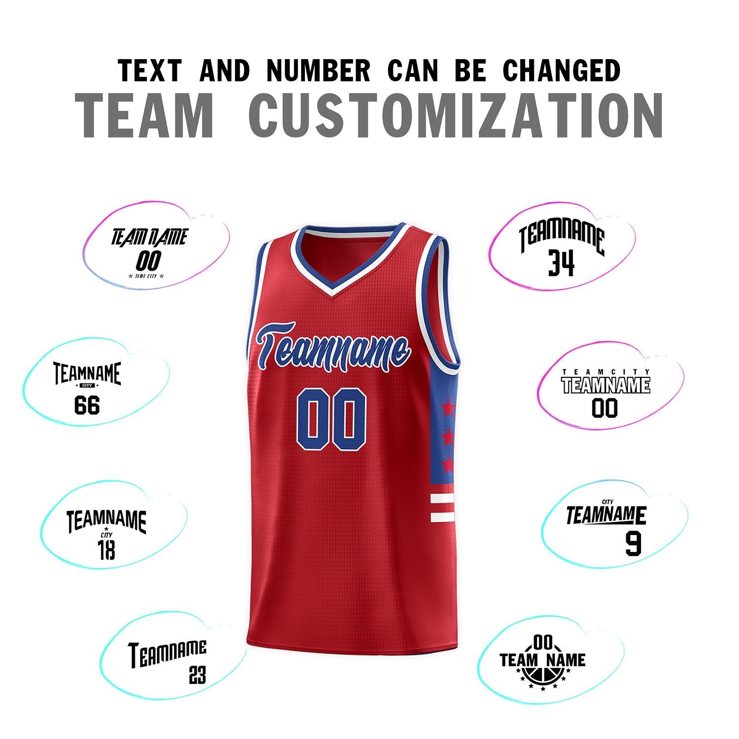 Custom Red Royal-White Personalized Star Pattern Sports Uniform Basketball Jersey