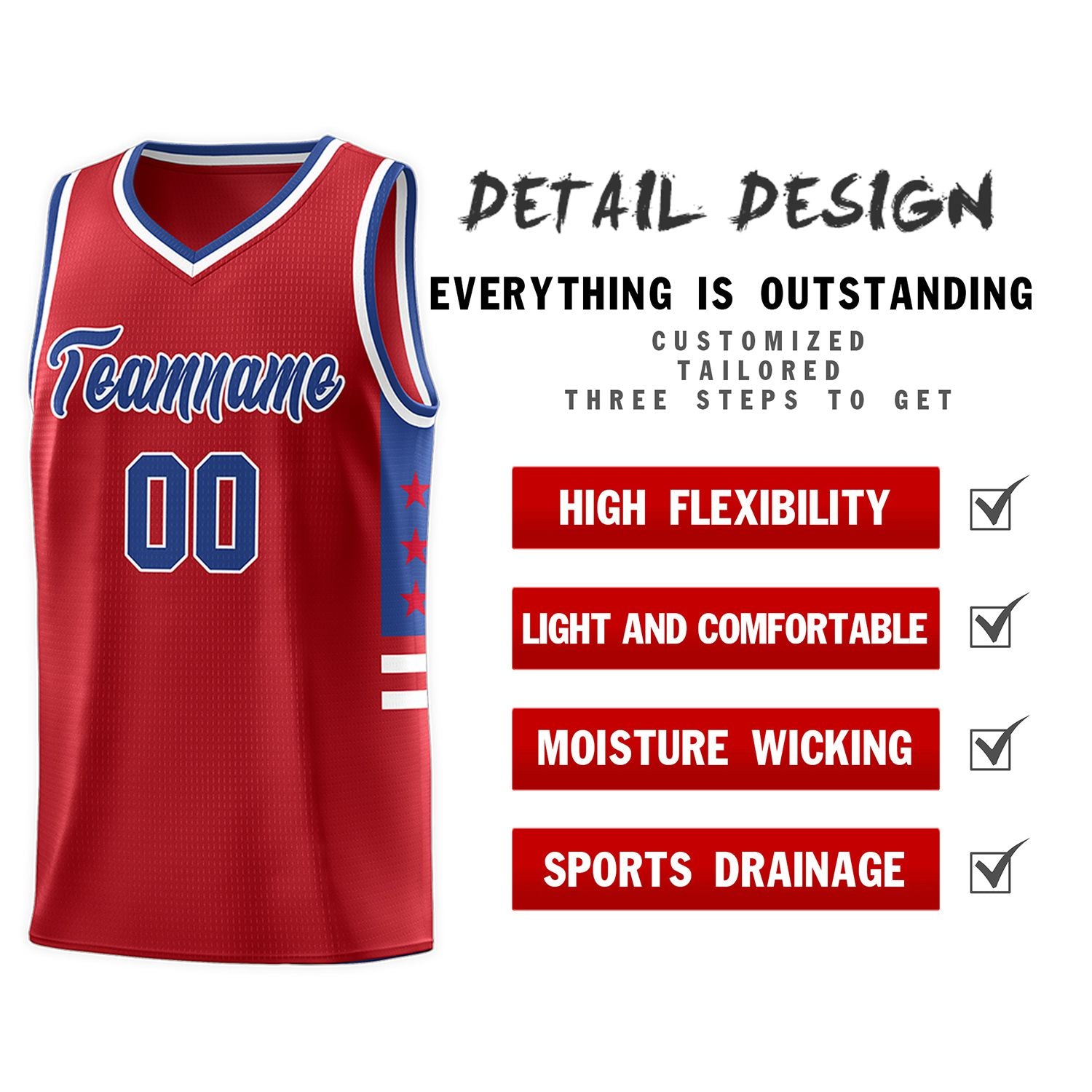 Custom Red Royal-White Personalized Star Pattern Sports Uniform Basketball Jersey