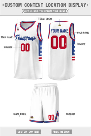 Custom White Royal-Red Personalized Star Pattern Sports Uniform Basketball Jersey