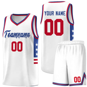 Custom White Royal-Red Personalized Star Pattern Sports Uniform Basketball Jersey