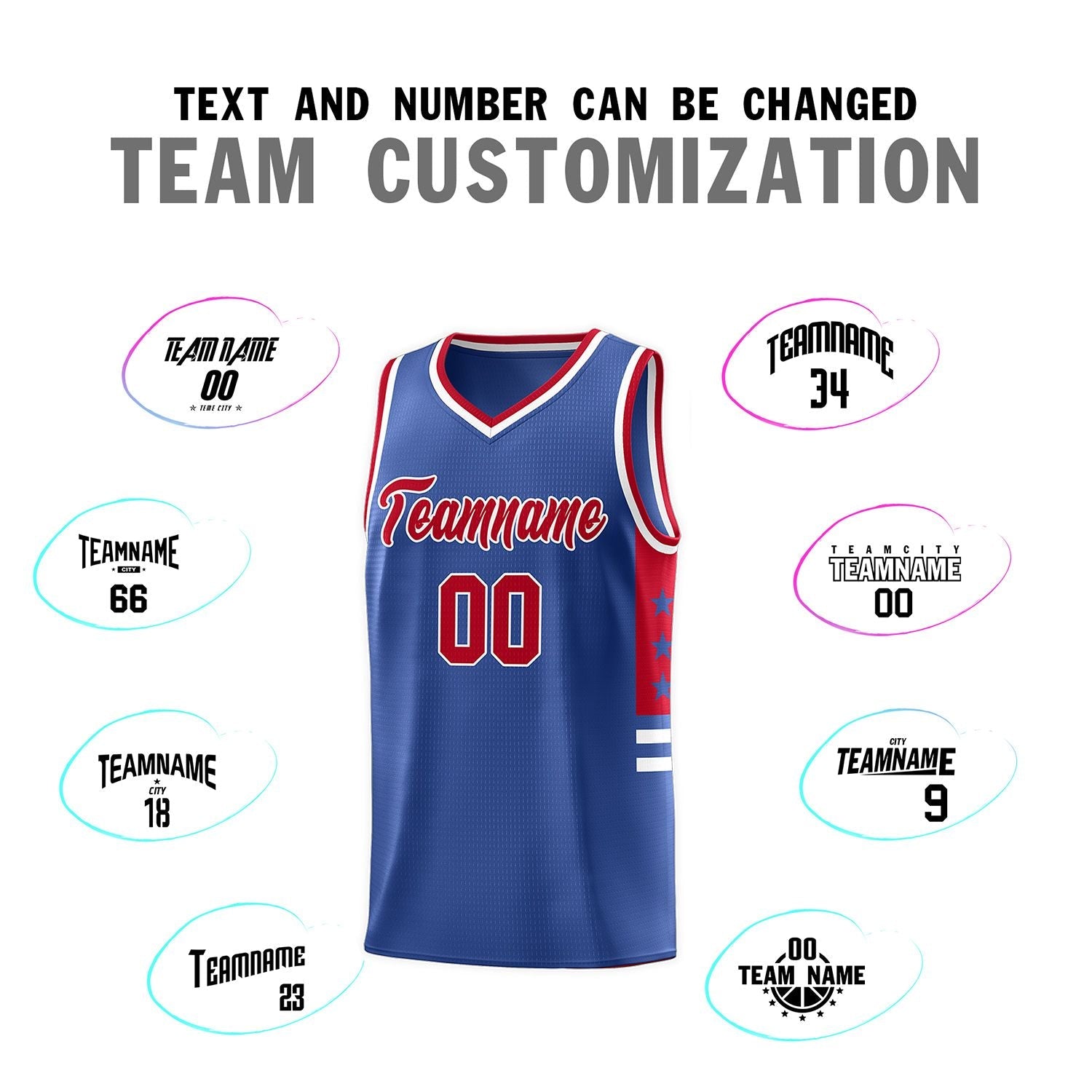 Custom Royal Red-White Personalized Star Pattern Sports Uniform Basketball Jersey