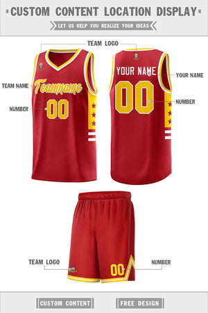 Custom Red Yellow-White Personalized Star Pattern Sports Uniform Basketball Jersey