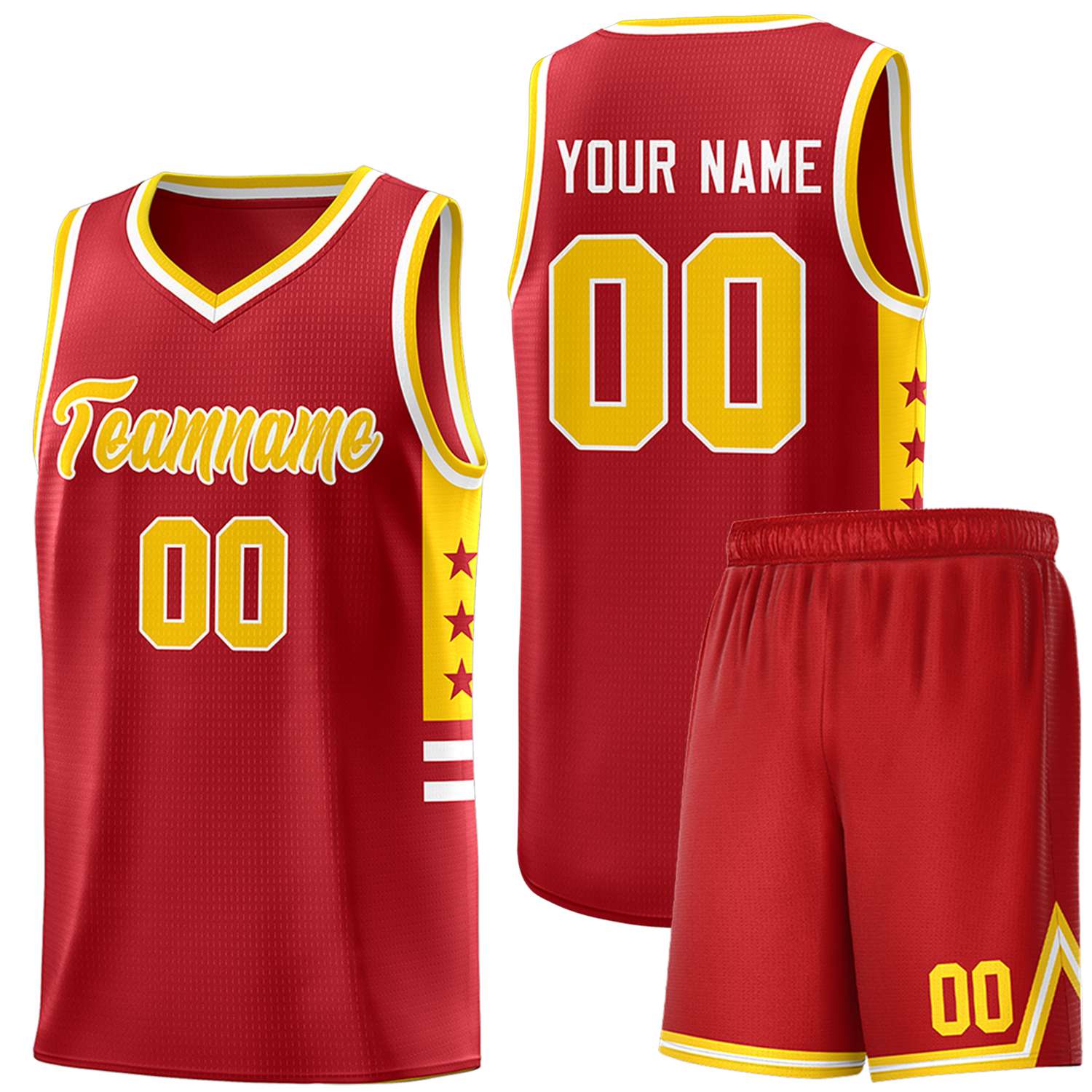 Custom Red Yellow-White Personalized Star Pattern Sports Uniform Basketball Jersey